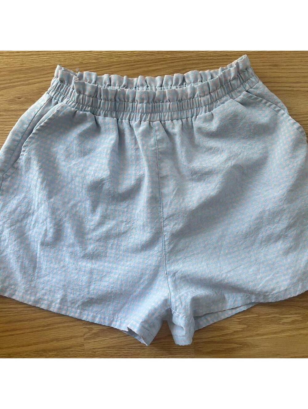 Blank NYC Blue and Pink Gingham Pull On Elastic Waist Shorts Vintage Style